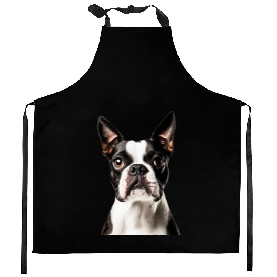 Cute Boston Terrier Dog Face, Adorable Pet Lover Kitchen Aprons