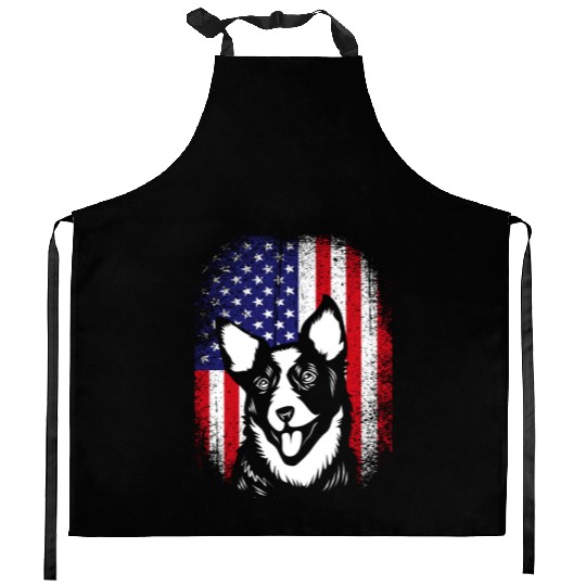 4th Of July US Flag Cute Australian Cattle Dog Kitchen Aprons