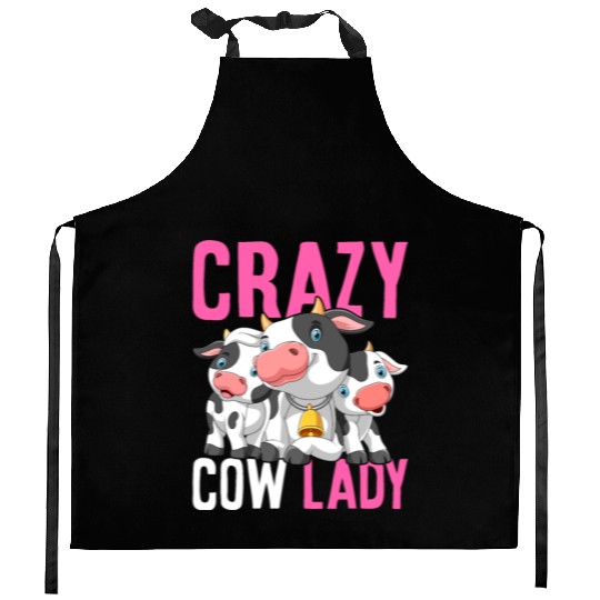 Crazy Cow Lady Funny Cattle Heifer Girl Female Far Kitchen Aprons