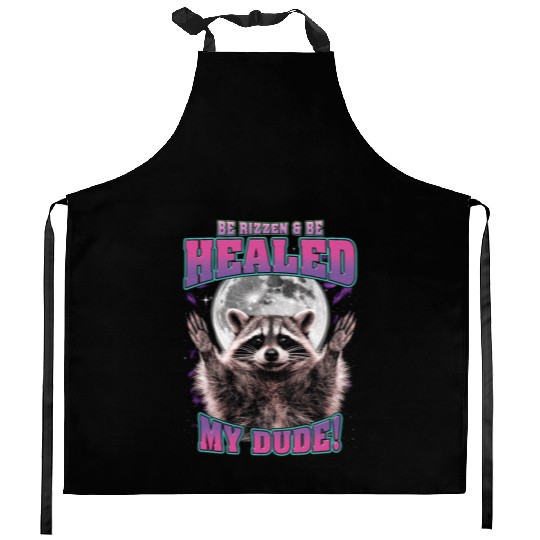 Be Rizzen & Be Healed! Funny Raccoon Bootleg Kitchen Aprons