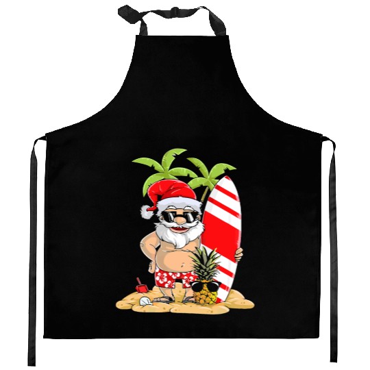 Santa Funny Christmas In July Kitchen Aprons