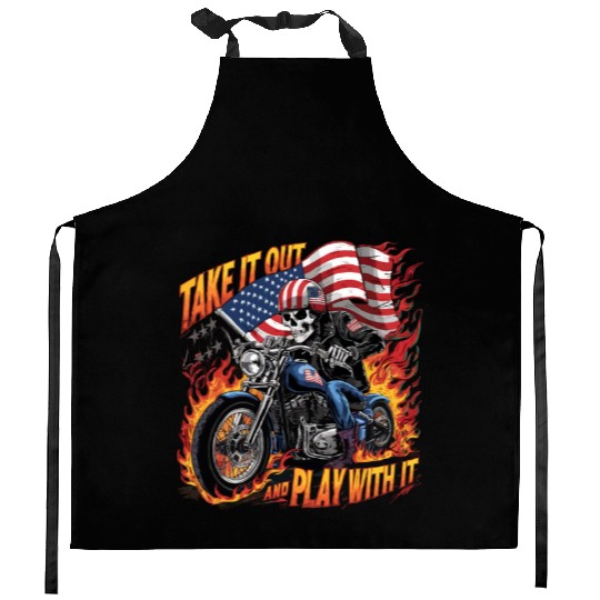 Take it out play with it USA Flag Skeleton Biker Kitchen Aprons
