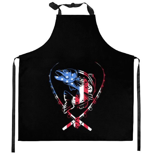 4th Of July US Flag Fishing Fisherman Trout Fish Kitchen Aprons