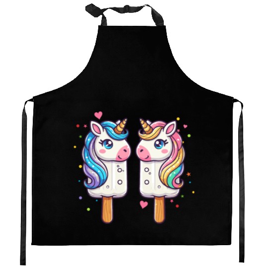 Colorful unicorn ice cream motif for summer Kitchen Aprons