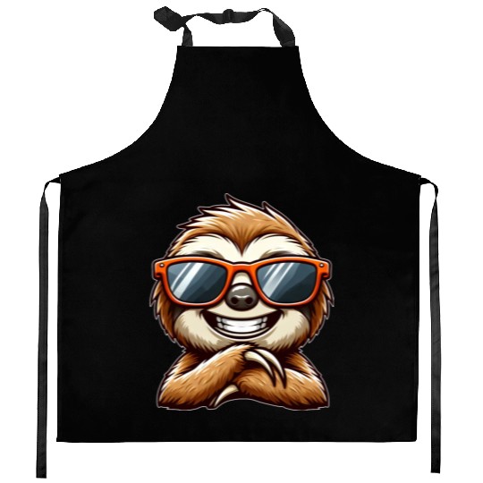 Cool sloth sunglasses summer cartoon animal Kitchen Aprons