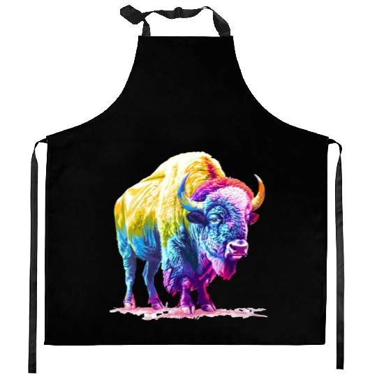 Vibrant Rainbow Buffalo Artwork Kitchen Aprons