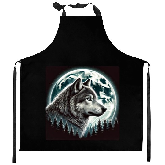 Nature Moon Alpha Cute Wolf Moon nature Kitchen Aprons