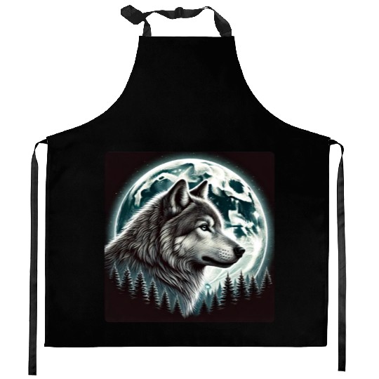 Nature Moon Alpha Cute Wolf Moon nature Kitchen Aprons