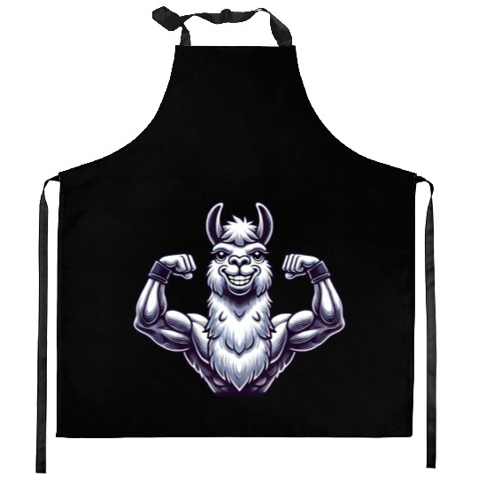 Strong llama alpaca workout fitness bodybuilder Kitchen Aprons