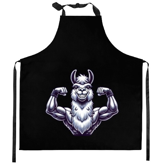 Strong llama alpaca workout fitness bodybuilder Kitchen Aprons