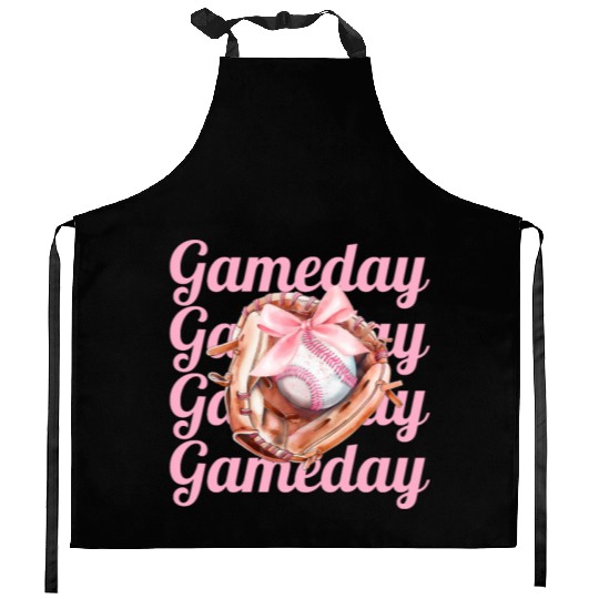 Game Day Coquette Aesthetic Baseball Glove Kitchen Aprons