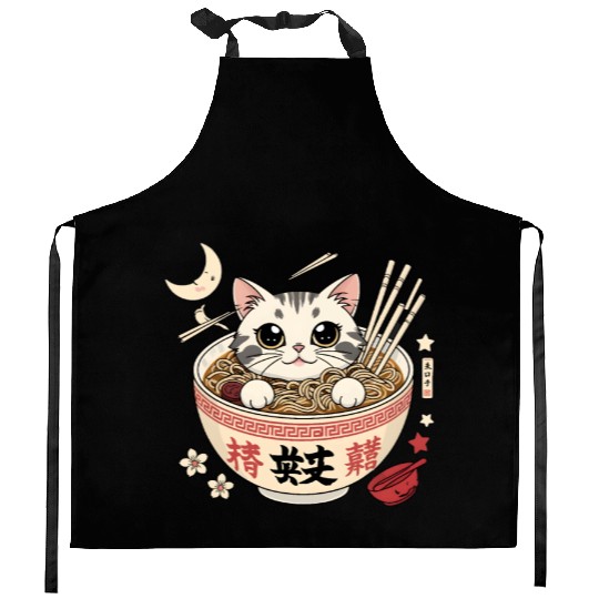 Kawaii Ramen Cat Japanese Noodles for Otaku Lovers Kitchen Aprons