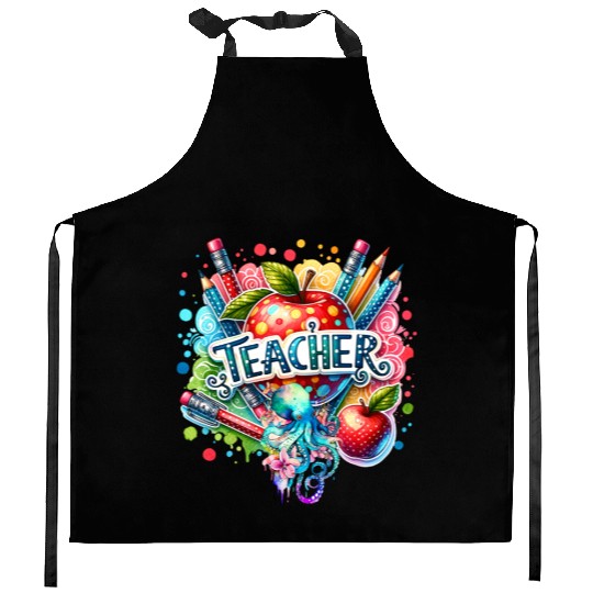 Colorful Back To School Teacher and Octopus Kitchen Aprons