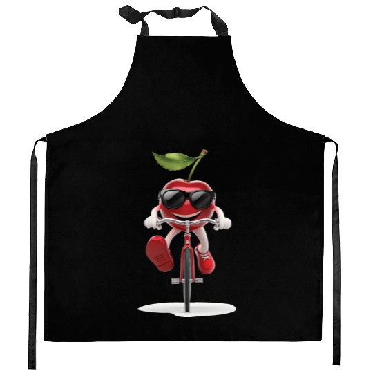 Cherry Cycling On Bike Realistic Kitchen Aprons