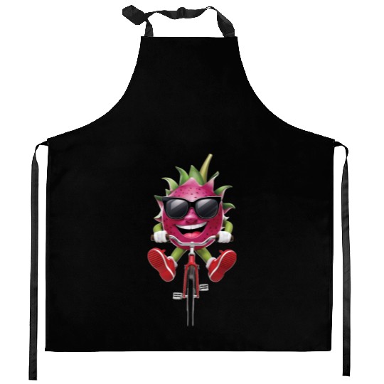 Dragon Fruit Cycling On Bike Realistic Kitchen Aprons