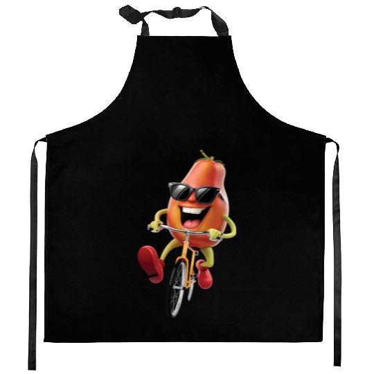 Papaya Cycling On Bike Realistic Kitchen Aprons