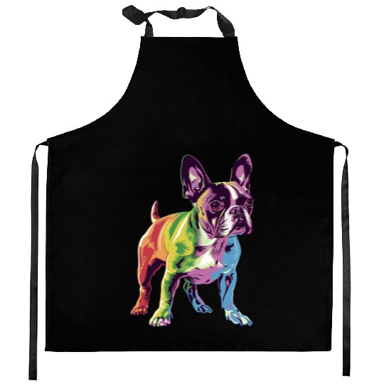 Colorful Boston Terrier Dog Pop Art Style Kitchen Aprons