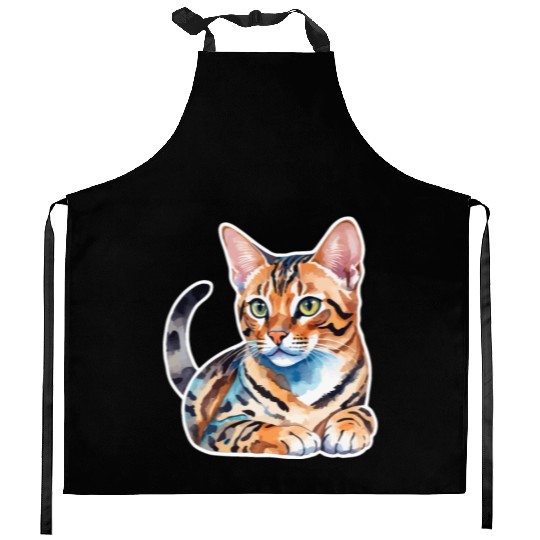 Leopard Cat Watercolor Kitchen Aprons