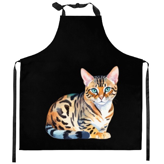 Leopard Cat Watercolor Kitchen Aprons