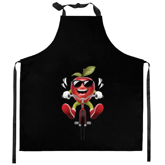 Apple Cycling On Bike Realistic Kitchen Aprons
