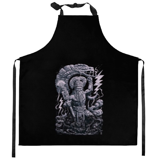 Maya God Mayan Mythology Chaac with Lightning and Kitchen Aprons