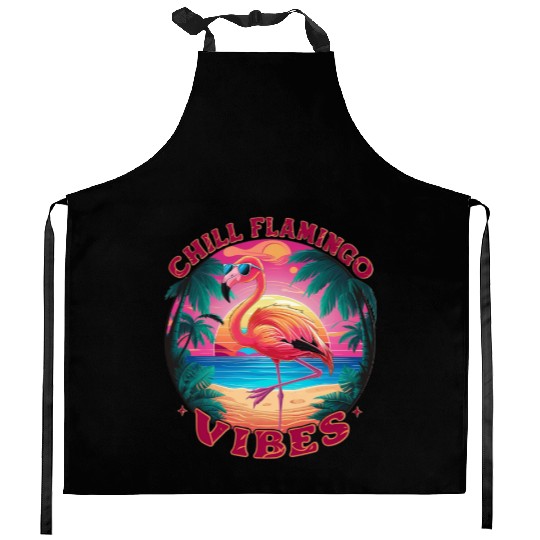 Relaxed and Cool "Chill Flamingo Vibes" Kitchen Aprons