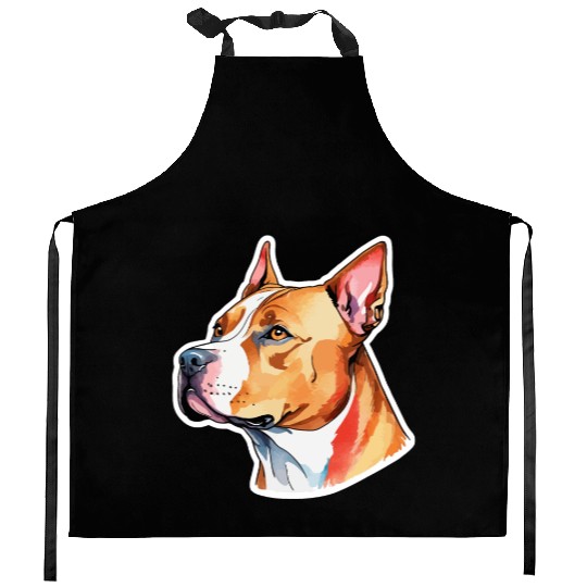 American Staffordshire Terrier Watercolor Kitchen Aprons