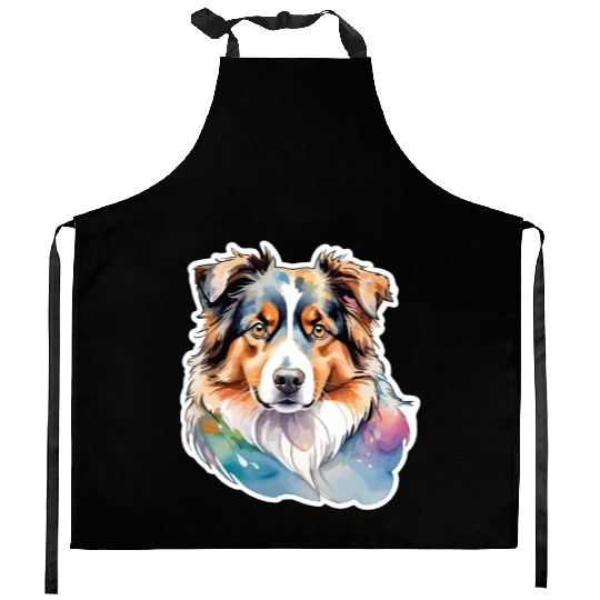 Australian Shepherd Watercolor Kitchen Aprons