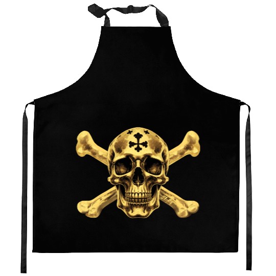 Golden Pirate Skull ☠ Kitchen Aprons