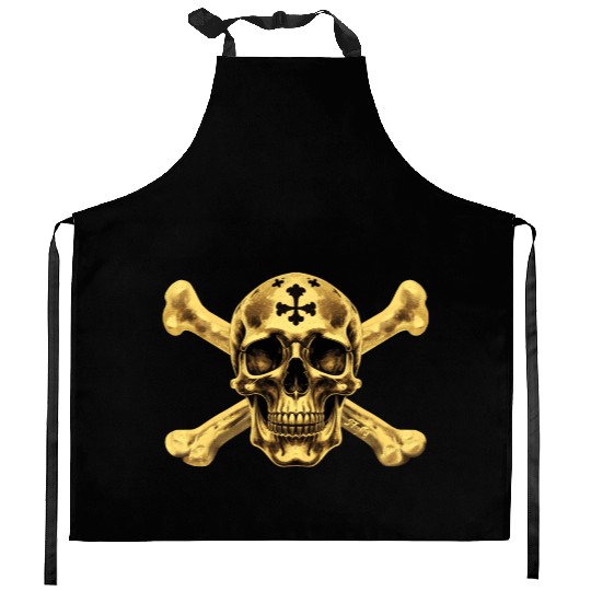 Golden Pirate Skull ☠ Kitchen Aprons