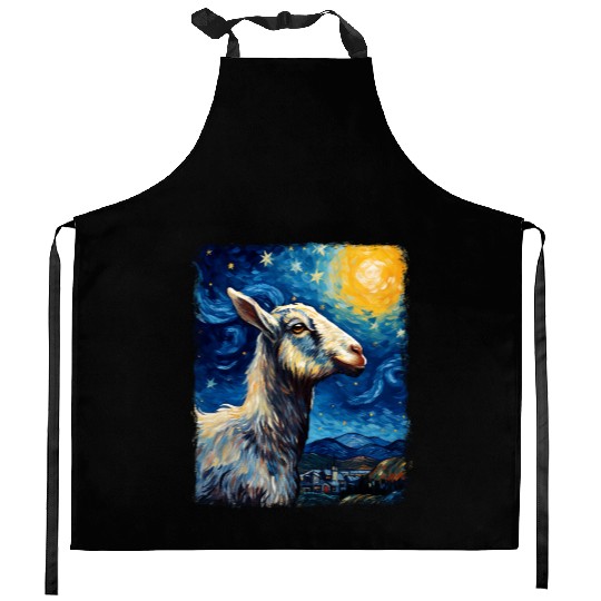 Goat Farm Animal Farmer Starry Night Painting Kitchen Aprons