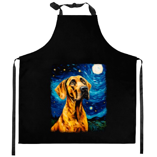 Great Dane Dog Starry Night Painting Kitchen Aprons