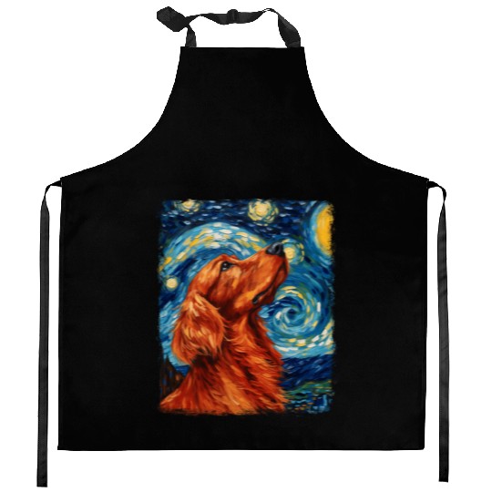 Irish Setter Dog Starry Night Painting Kitchen Aprons
