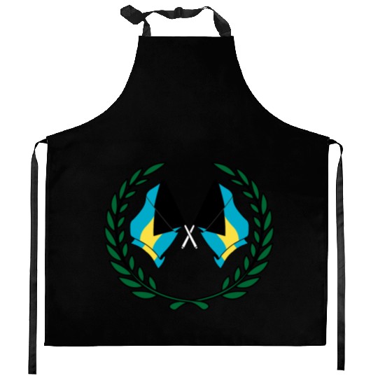 Flags Bahamas in laurel wreath Kitchen Aprons