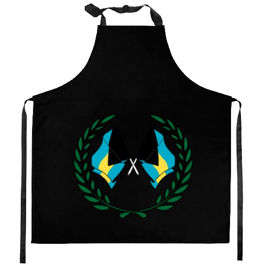 Flags Bahamas in laurel wreath Kitchen Aprons