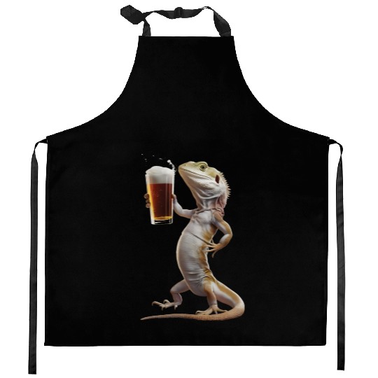 Lizard Drinking Beer Realistic Kitchen Aprons
