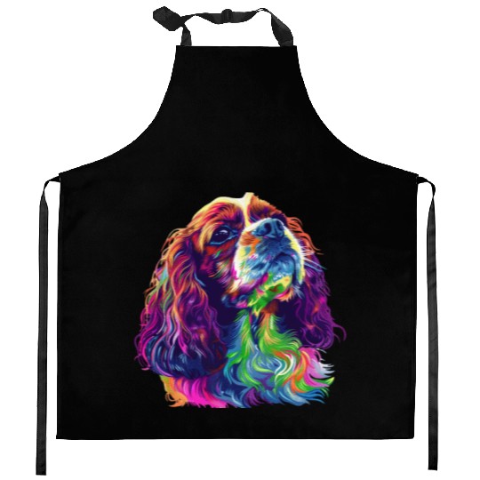 Cavalier King Charles Spaniel Illustration Rainbow Kitchen Aprons