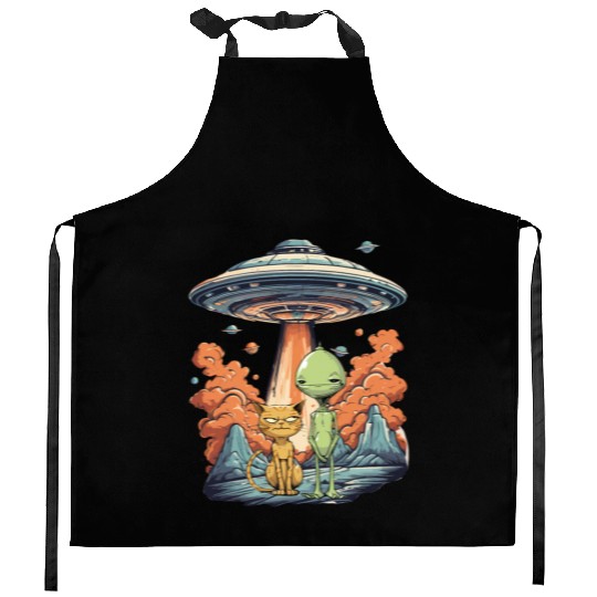 Cat Ufo Meme Funny Surprised Scared Cat Selfie Kitchen Aprons