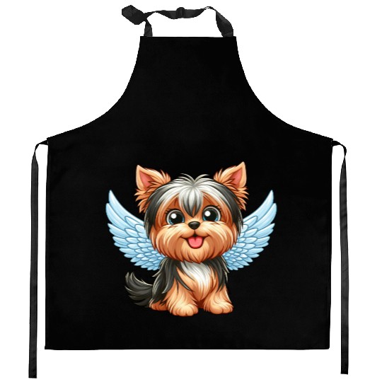 Cute Yorkshire Terrier with angel wings Kitchen Aprons