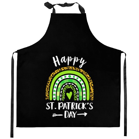 Happy St Patricks Day Rainbow Leopard Print Kitchen Aprons