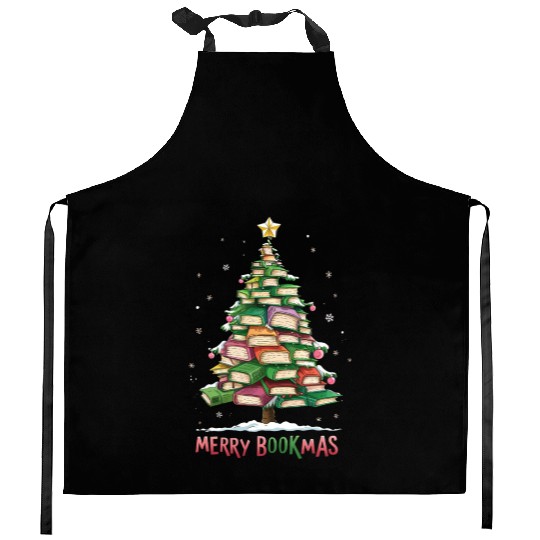 Christmas Book Lover Tree Librarian Merry Bookmas Kitchen Aprons