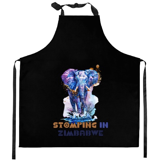 Zimbabwe Elephant Painting Kitchen Aprons Design