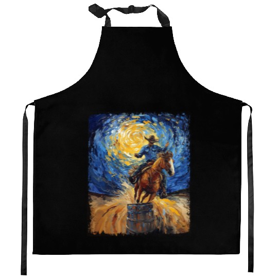 Barrel Racer Barrel Racing Rodeo Starry Night Pain Kitchen Aprons