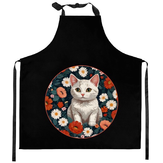 Paws and Petals: Floral Feline Fantasy Kitchen Aprons