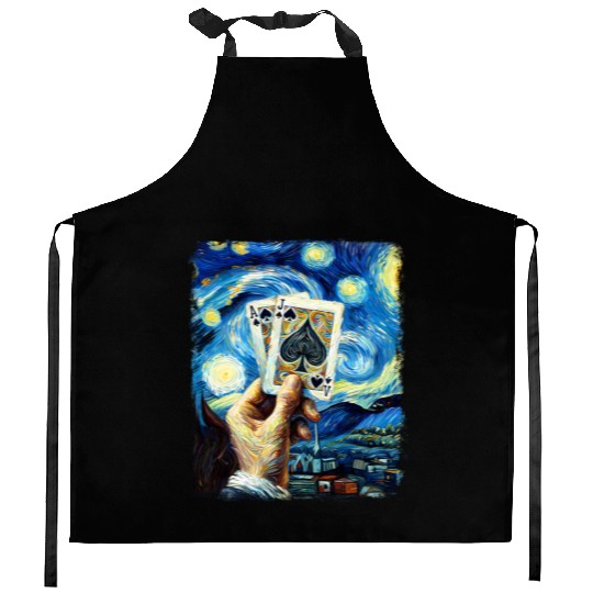 Blackjack Gambling Cards Starry Night Painting Kitchen Aprons
