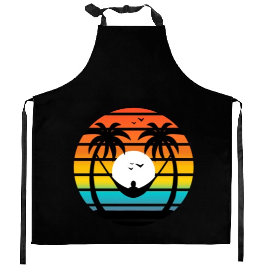 Sunset Palm Trees Hammock Relaxing Beach Vibes Kitchen Aprons
