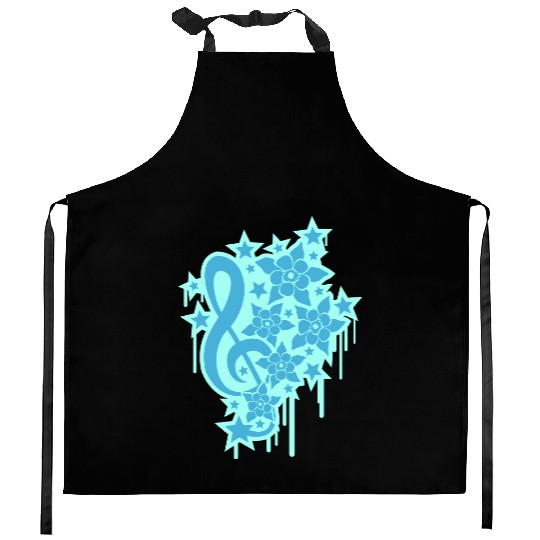 Music Clef Note Stars Graffiti Spray Flowers Sound Kitchen Aprons