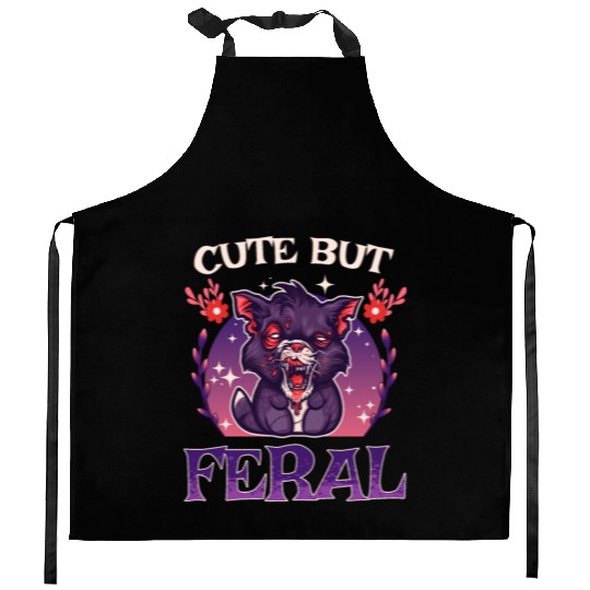 Cute but Feral! Wild Cat Party Concert Cat Lovers Kitchen Aprons