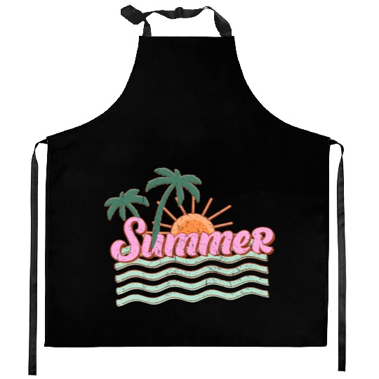Vibrant Summer Sunset with Palm Trees Kitchen Aprons