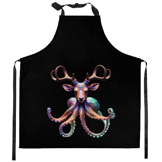 Psychedelic deer octopus with antlers Kitchen Aprons
